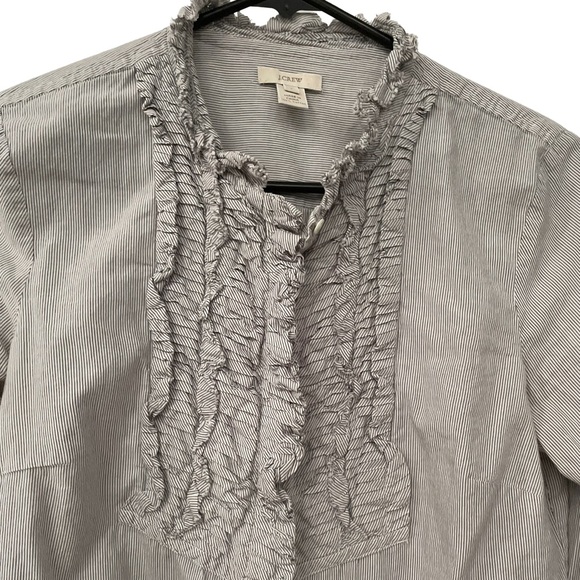 J. Crew Gray Ruffled Pinstriped Shirt Sz 4 - Picture 1 of 4